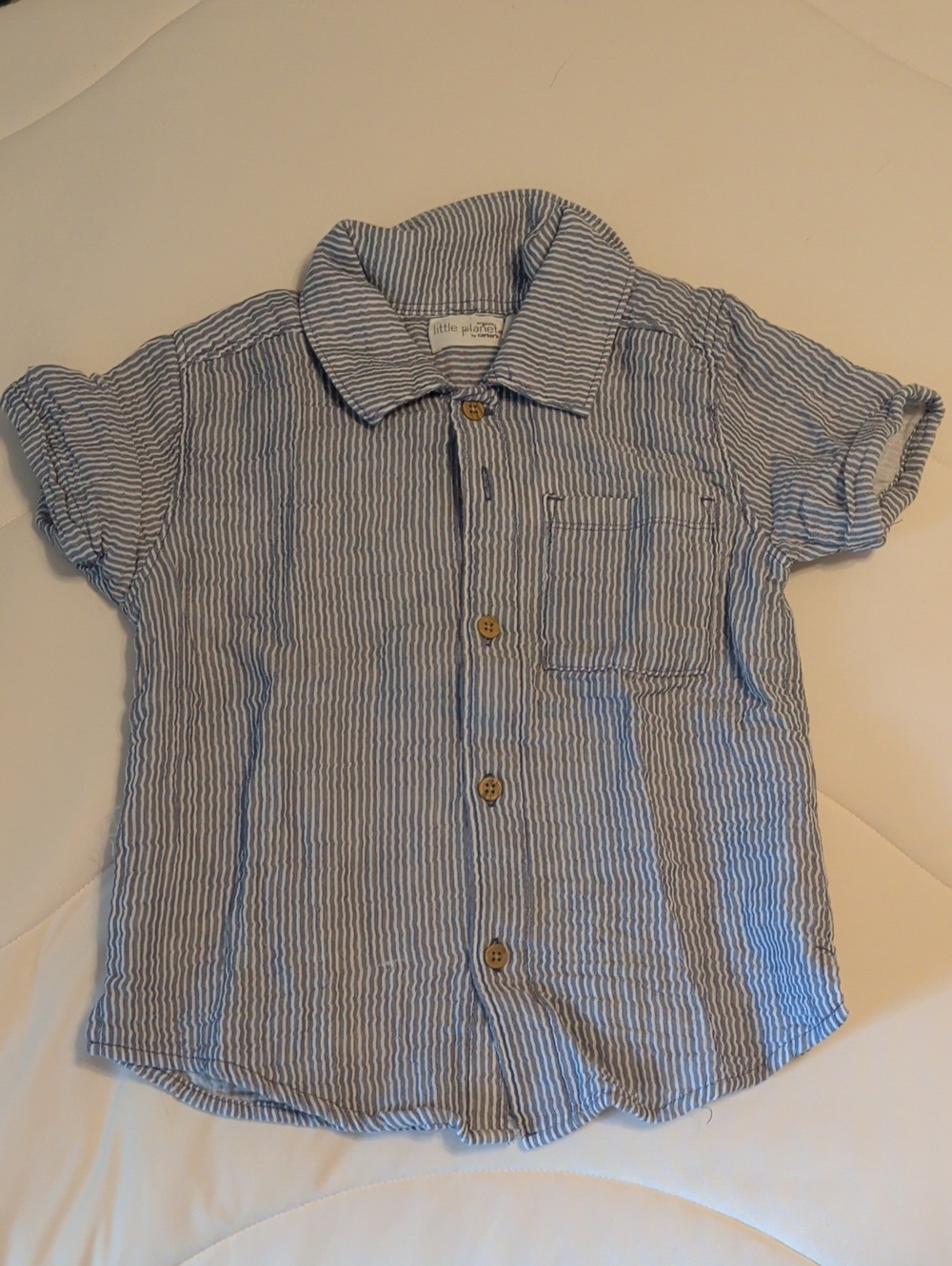 Carter's Little Planet Blue & White Striped Short-Sleeve Button-Down Shirt